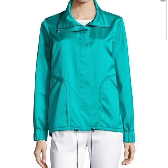 St. John Satin Drawstring Teal Jacket Size XL NWT! - Picture 1 of 5